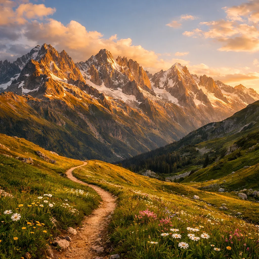 Alpine meadow trail toward peaks